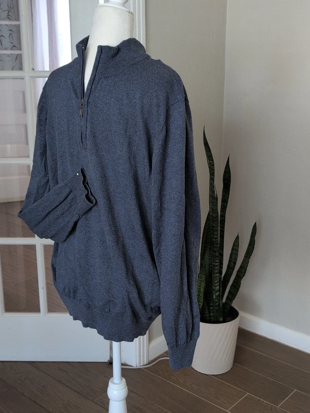 L.L. Bean Gray Blue Cotton Cashmere Pullover High Neck Sweater Size Large